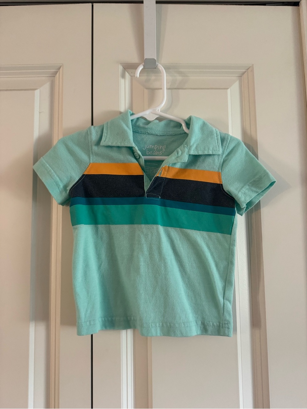 jumping beans Aqua Polo with Navy, Teal & Yellow Stripes